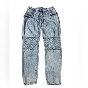Revamped Denim Acid Wash Biker Moto Jeans - Quilted Knees | Size 07